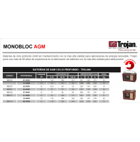 Bateria Trojan 22-Agm  Monobloc Agm Baterías De Agm Ciclo Profundo 12v - Trojan. Baterías De Ciclo Profundo Agm Sin Mantenimient