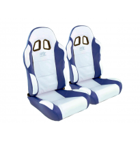 Juego Asientos Deportivos Miami De Cuero Artificial Blanco/Azul Fk Automotive