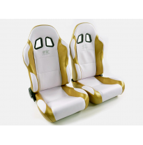 Juego Asientos Deportivos Miami De Cuero Artificial De Oro Blanco Fk Automotive