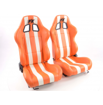 Juego Asientos Deportivos Indianápolis Cuero Artificial Naranja/Blanco Fk Automotive