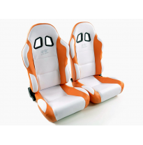 Juego Asientos Deportivos Miami De Cuero Artificial Blanco/Naranja Fk Automotive