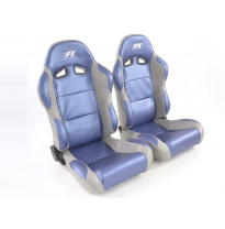 Juego Asientos Deportivos Racing De Cuero Artificial Azul/Gris Fk Automotive