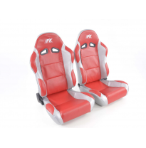 Juego Asientos Deportivos Racing De Cuero Artificial Rojo/Gris Fk Automotive