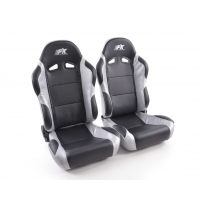 Juego Asientos Deportivos Racing De Cuero Artificial Negro/Gris Fk Automotive