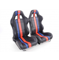Juego Asientos Deportivos Portland Cuero Artificial Negro/Rojo/Azul Fk Automotive