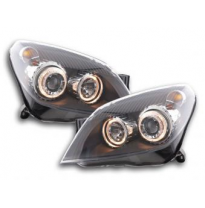 Faros Delanteros Angel Eyes Set  Opel Astra Modelo H  04-10 Negro Fk Automotive