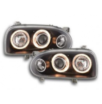 Faros Delanteros Angel Eyes Set  Vw Golf 3 Modelo 1hxo, 1 Exo  91-97 Negro Fk Automotive