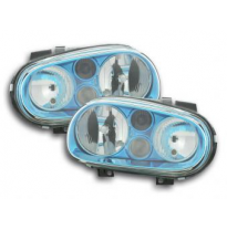 Faros Delanteros Set Angel Eyes Vw Golf 4 Modelo 1j  98-03 Azul  Con Faros Antiniebla Delanteros Fk Automotive