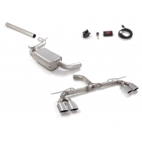 Tramo delantero en acero inox + Tramo intermedio con silencioso en acero inox + Tramo trasero doble en acero inox con salidas ov