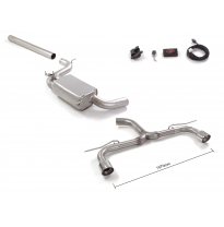 Tramo delantero en acero inox + Tramo intermedio con silencioso en acero inox + Tramo trasero doble en acero inox con salidas re