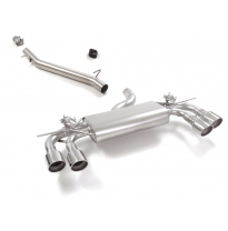Tramo intermedio en acero inox + Silencioso trasero doble en acero inox con salidas redondas 2 / 102 mm Sport Line</p>
 con valv