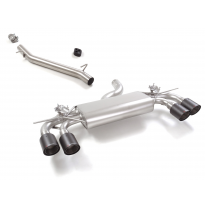 Tramo intermedio en acero inox + Silencioso trasero doble en acero inox con salidas redondas 2 / 100 mm Carbon Shot</p>
 con val