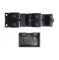 Seat/Skod/Vw Golf/Pas/Leon 97-*Interruptor Puerta Delanter. Izq (Pret/Crom)(4 Botones) 9pin