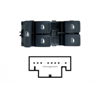 VW GOLF VII 2012.11-*INTERRUPTOR PUERTA DELANTERO IZQ CON FLECHAS (NEGRO/BLANCO) (4 BOTONES) 8PIN