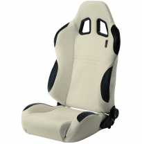 Asiento Deportivo Autostyle &#039;Type T&#039; -  Blanco/Negro Cuero Sintetico - Respaldo Reclinable De Dos Lados - Incl. Guías Universale