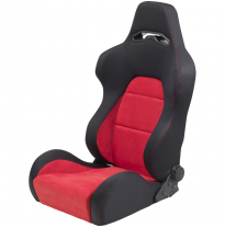 Asiento Deportivo Autostyle &#039;Eco Soft&#039; - Negro/Rojo - Respaldo Reclinable De Dos Lados - Incl. Guías Universales