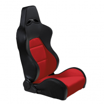 Asiento Deportivo Autostyle &#039;Eco&#039; - Negro/Rojo Cuero Sintetico - Lado Izquierdo Reclinable Back-Rest - Incl. Guías Universales