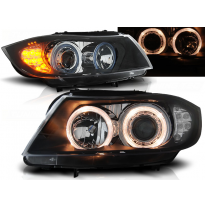 Faros Delanteros Angel Eyes Bmw E90/E91 03.05-08.08 Fondo Negro Intermitente Led