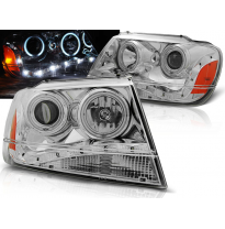 Faros Delanteros Angel Eyes Chrysler Jeep Grand Cherokee 99-05.05 Faros Delanteros Luz Diurna Cromados