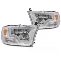 FAROS DELANTEROS DODGE RAM 09-18 LUZ TUBO CROMADA LED