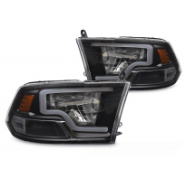FAROS DELANTEROS DODGE RAM 09-18 LUZ TUBO LED NEGRA