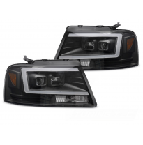 FAROS DELANTEROS FORD F150 MK 11 04-08 TUBO LED NEGRO