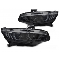 FAROS DELANTEROS NEGROS LUZ DIURNA INTERMITENTE DINAMICO compatibles con HONDA CIVIC X 16-21
