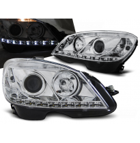 Faros Delanteros Luz Diurna Mercedes W204 07-10 Cromado H7