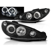Faros Delanteros Angel Eyes Peugeot 206 02- Fondo Negro Ccfl