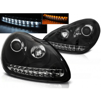 Faros Delanteros Luz Diurna Porsche Cayenne 02-06 Fondo Negro Hid Xenon