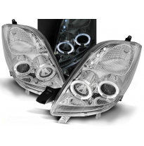Faros Delanteros Angel Eyes Toyota Yaris 06-09 Cromados