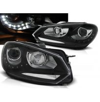 Faros Delanteros Luz Diurna Vw Golf 6 10.08-12 Fondo Negro Tru Drl Ece-R87