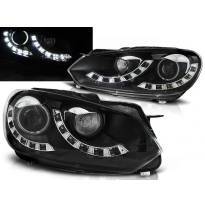 Faros Delanteros Luz Diurna Vw Golf 6 10.08-12 Fondo Negro Dual Drl