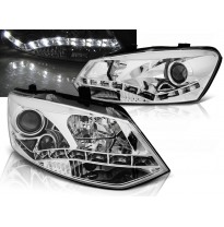 Faros Delanteros Luz Diurna Vw Polo 6r 09-03.14 Drl Cromado