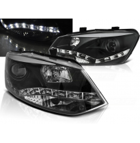 Faros Delanteros Luz Diurna Vw Polo 6r 09-03.14 Drl Negro
