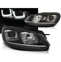 Faros Luz Diurna Vw Golf 6 08-12 U-Type Negro Cromado Line Drl