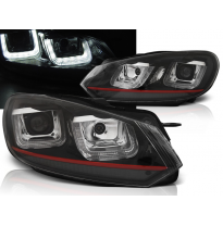 Faros Luz Diurna Vw Golf 6 08-12 U-Type Negro Rojo Line Drl