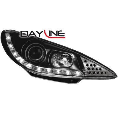 Faros Luz Diurna Peugeot 206 98-02  _ _Negros Con Intermitente De Led