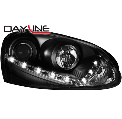 Faros Luz Diurna Vw Golf V 03-09 _ Negro _ Para Xenon De Serie