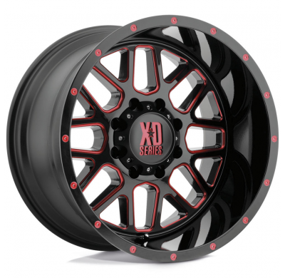 LLANTA ALUMINIO XD GRENADE INSERTO ROJO NEGRO SATINADO 10 x 20 Et:-24  5 x 127 78,1