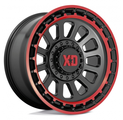 LLANTA ALUMINIO XD OMEGA NEGRO SATINADO LABIO ROJO 10 x 20 Et:-18  6 x 135/139,7 106,1
