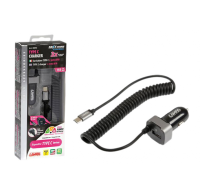 Cargador Tipo C 1 Puerto Usb Carga Rapida 3000 Ma 12/24v Cable 150 Cm