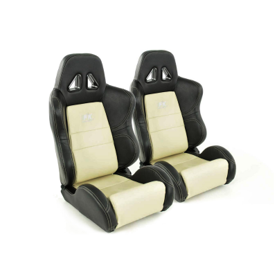 Juego Asientos Deportivos Dallas De Cuero Artificial Beige / Costura Negra Beige Fk Automotive