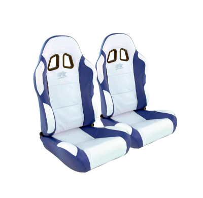 Juego Asientos Deportivos Miami De Cuero Artificial Blanco/Azul Fk Automotive