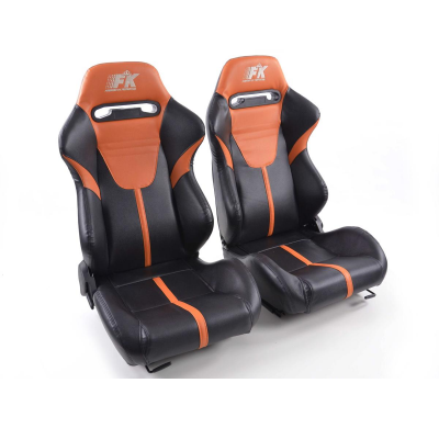 Juego Asientos Deportivos Atlanta Cuero Artificial Negro/Naranja Fk Automotive