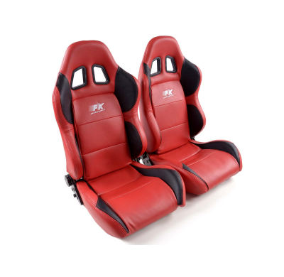 Juego Asientos Deportivos Houston De Cuero Artificial Rojo / Costura Negra Roja / Fk Automotive