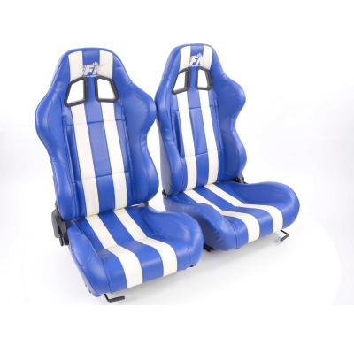 Juego Asientos Deportivos Indianápolis De Cuero Artificial Azul/Blanco Fk Automotive