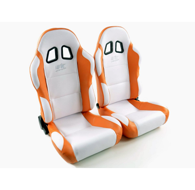 Juego Asientos Deportivos Miami De Cuero Artificial Blanco/Naranja Fk Automotive