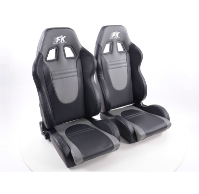 Juego Asientos Deportivos Set Racecar Cuero Artificial Negro/Gris Fk Automotive