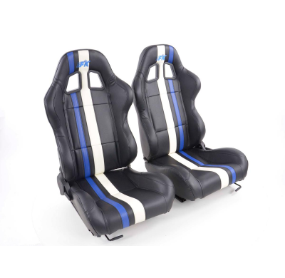 Juego Asientos Deportivos Portland Cuero Artificial De  Negro/Blanco/Azul Fk Automotive